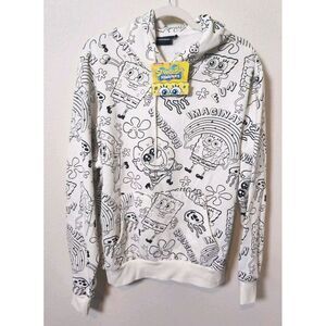 Nickelodeon Sponge Bob Squarepants Hoodie Sweatshirt Medium‎ White Black Unisex